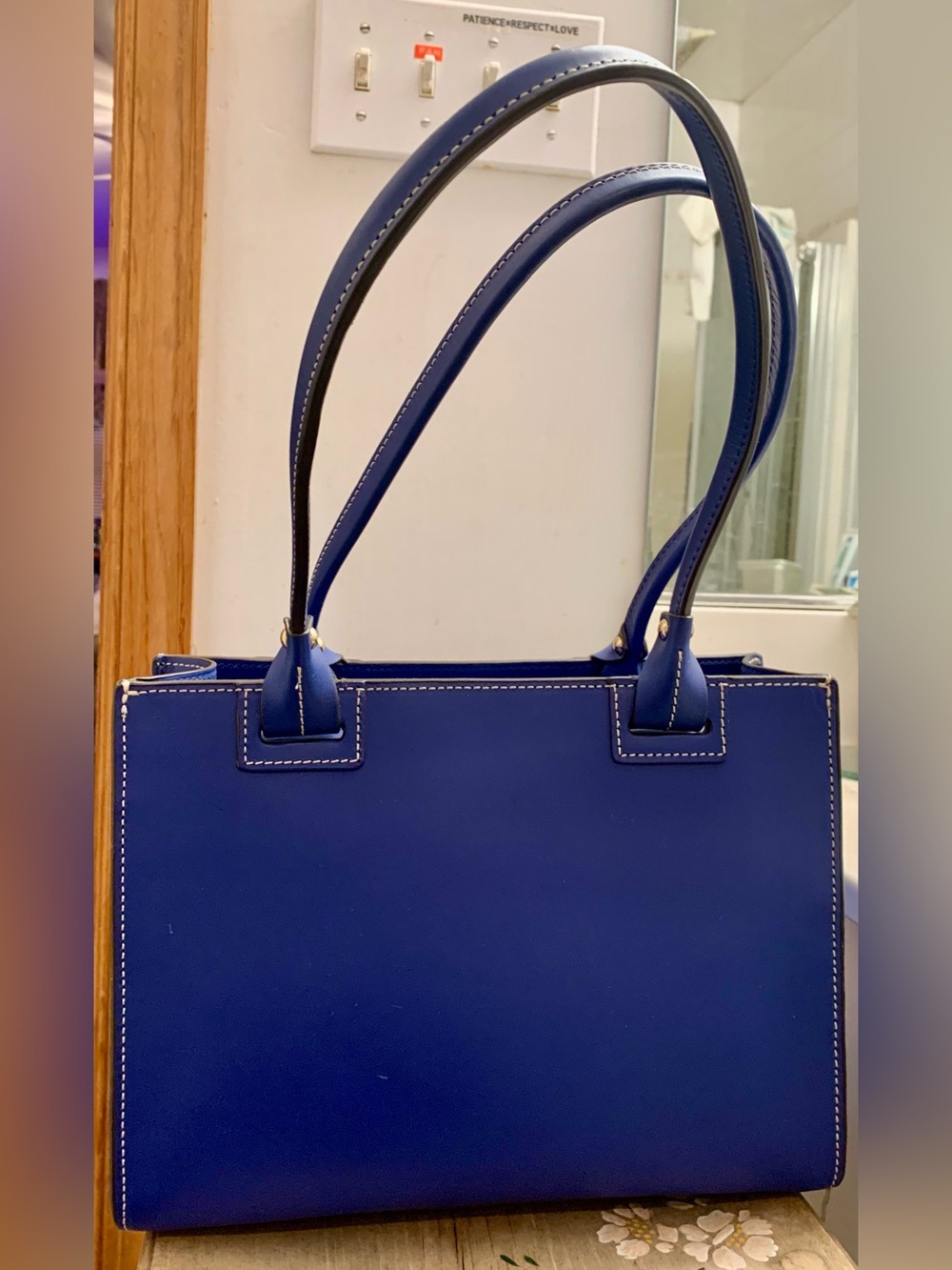 Dooney & Bourke Blue Leather Tote with Front Zip Pocket - Picture 12 of 16